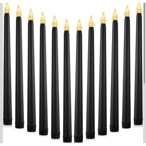 12 Pcs LED Taper Candles Dripless Unscented Flameless Battery Black